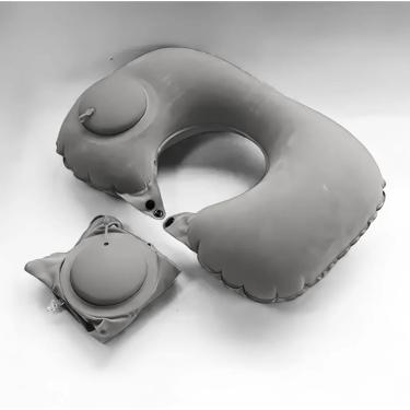 Imagem de Almofada Travesseiro Pescoço Viagem Inflável Portátil CINZA