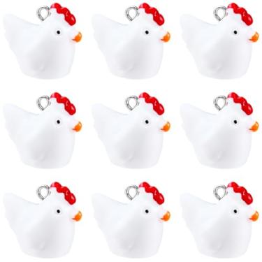 Imagem de SUNNYCLUE 50 pingentes de resina para pintinhos mini pingentes de galinha brancos a granel 3D de animais de fazenda com laço de ferro prateado para fazer joias, colar, brinco, artesanato, chaveiros