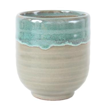 Imagem de Mino ware Xícara de chá de cerâmica japonesa Yunomi Chawan Chubby 297 g feita no Japão (importação do Japão) MMY005 (verde musgo)