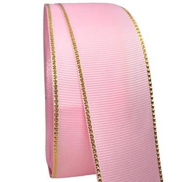 Imagem de AEVORA Fita de gorgorão de 3,8 cm com bordas douradas, fita de tecido de 20 metros para artesanato, decoração de casamento, laços de cabelo, lembrancinha de festa, arranjos de flores (rosa 123)