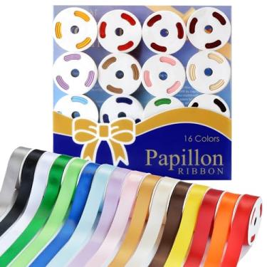 Imagem de PAPILLON Pacote com 16 5/20.3 cm x 5 jardas - fita arco-íris de cetim de face única para embrulho de presente, aniversário, festa, decorações, artesanato, costura, fabricação de laços – Total de 80