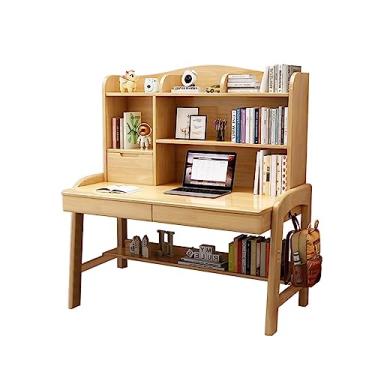Imagem de GRFIT Escrivaninha de computador para escritório em casa toda mesa de madeira maciça estante de livros para casa uma mesa quarto mesa de estudo infantil mesa de computador (cor: 01, tamanho: 80 * 60