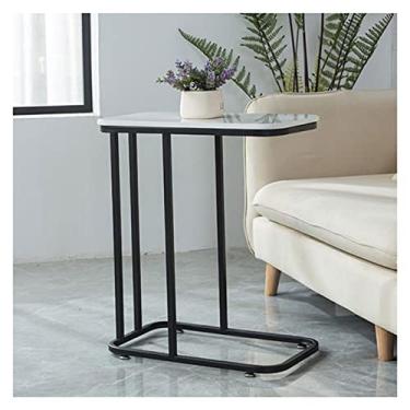 Imagem de Mesa de centro de design simples em forma de C, mesa lateral quadrada pequena para sofá, mesa de sofá com moldura de metal para sala de estar, quarto, cabeceira, decoração de casa moderna, pequena