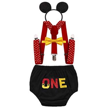 Imagem de FMYFWY Conjunto de 4 peças para bebês meninos, 1º aniversário, acessório para fotos de bolo, suspensórios, gravata borboleta, #C Preto, 12-18 Meses