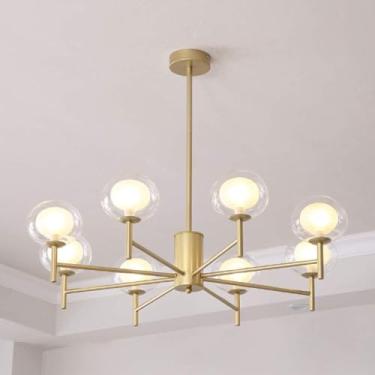 Imagem de BUUQSGKV Lustre Sputnik dourado de 9 luzes, lustre de bronze moderno industrial vintage luminária pendente para quarto sala de estar, dourado, 9 luzes