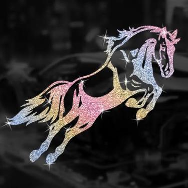Imagem de Adesivo de decalque brilhante de PVC com glitter de cavalo pulando brilhante para carros, janela de parede, bagagem, capa de arranhão para porta, adesivo de decoração de várias superfícies (colorido)