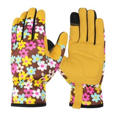 Imagem de Ainiv Luvas femininas de jardinagem, compatíveis com tela sensível ao toque, para remoção de ervas daninhas, luvas de couro para jardim para mulheres, à prova de espinhos, sem facadas para escavar