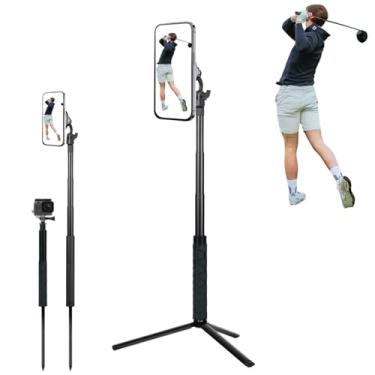 Imagem de Monopé de golfe e tripé de selfie, suporte de tripé magnético para gravação de balanço de golfe, bastão de selfie de golfe ajustável de 132 cm para auxiliar de treinamento de swing, compatível com