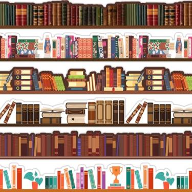 Imagem de Eaasty 120 peças coloridas borda de estante de livros 36 m quadro de avisos borda quadro de avisos topo sala de aula biblioteca escola escritório quadro negro decoração elementar casa parede festa