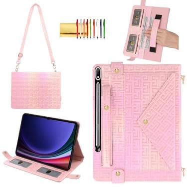 Imagem de Capa brilhante para Samsung Galaxy Tab S7/S8/S9/S9 FE/S10 FE 27.7 cm 27.9 cm, bolsa carteira iridescente Techcircle com suporte para caneta + compartimentos para cartões + alça de mão + alça de ombro