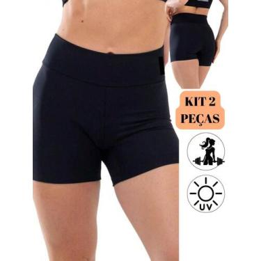 Imagem de Kit shorts meia coxa fitnes ciclista cós duplo feminina cintura alta i