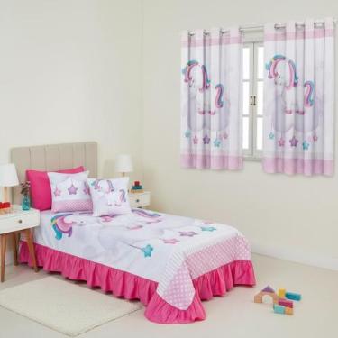 Imagem de Kit Cortina 2 Metros e Colcha Cobre Leite Infantil 07 Peças Para Quart