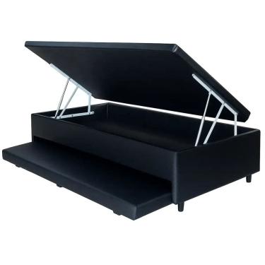 Imagem de Base Box Baú Solteiro com Auxiliar Suede 43x188x88 Alto Nivel Cor Preto