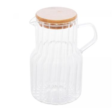 Imagem de Jarra de Vidro Canelado C/Tampa Hermética de Bambu Classic 1,125 Litros Lyor