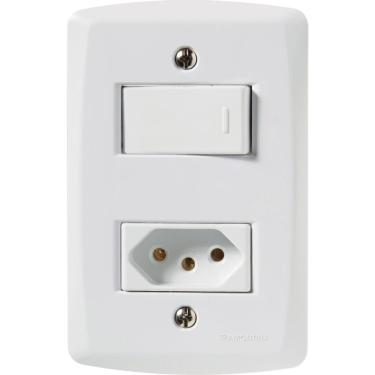 Imagem de Conjunto 4x2 com 1 Interruptor Simples 10 A 250 V e 1 Tomada 2P+T 10 A 250 V Tramontina Lux2 Branco