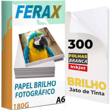 Imagem de 300 Folhas Papel Fotográfico Glossy 180g 10x15 Padrão - FERAX, branco