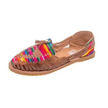 Imagem de Fiesta Brands Sandálias Mexicanas Boho Huaraches Mexicanos Para Mujer Sapatos Femininos de Couro Feito Artesanal, Listras de laço, 7