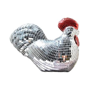 Imagem de KiBcsLic Estatueta de galinha em formato de bola de espelhos, decoração para casa, estátua de galinha disco, escultura de para inauguração de casa de, Lasca