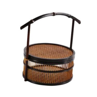 Imagem de Bothyi Cesta de bambu com alça superior, organizadora, cesta de, recipiente para armazenamento de alimentos, chá, alimentos, doces, almoço, bolo, Camada única