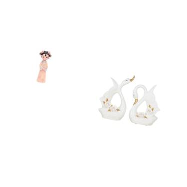 Imagem de Fenteer Estátua de Resina de Chinesa Tradicional E Elegante Casal de Cisnes, Escultura de Animal de Cerâmica, Ornamento de Mesa para Quarto, Escritório