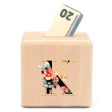 Imagem de BJDAMAI Cofrinho de madeira, cofrinho de dinheiro, presentes para música, ginástica, basquete, futebol, softball, vôlei, balé, amantes, líderes de torcida (letra K)