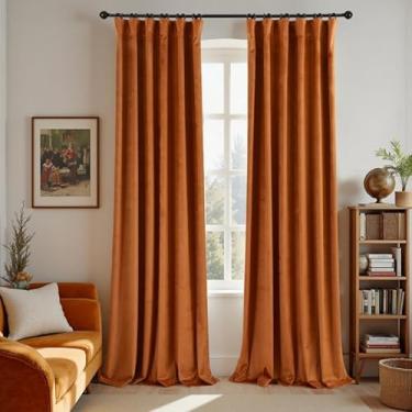 Imagem de Cortinas blackout de veludo laranja queimado boho outono para sala de estar, 213 cm de comprimento, preto, boêmio, retrô, meados do século, cortinas modernas para sala de jantar, quarto, 213 cm de