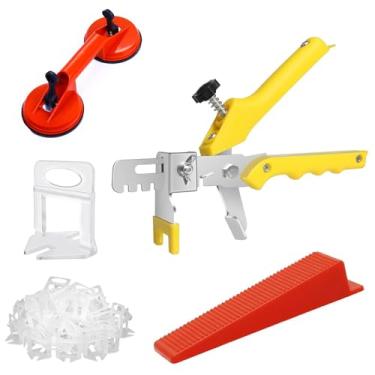 Imagem de Conjunto de ferramentas de nivelador de azulejos com alicate de azulejo - Clipes espaçadores de azulejo de 400 peças e cunhas vermelhas reutilizáveis de 100 peças, 1 ventosa vermelha de cabeça dupla
