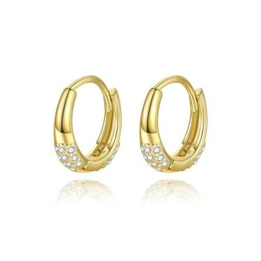 Imagem de Efashion Brincos femininos banhados a ouro 14K prata esterlina 925 design de design incrustado zircônia, Small, Ouro amarelo, Zircônia cúbica