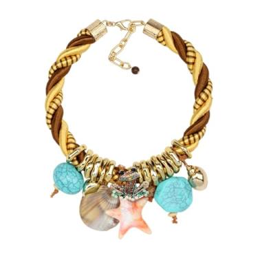 Imagem de Colar Boho de praia, pingente de estrela-do-mar, concha grossa, contas de cristal do oceano, sapo, cor dourada, berloque, corda, joia de férias, 22 inch, Madeira Acrílico Resina, Sem Pedra Preciosa