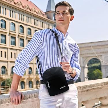 Imagem de Bolsa transversal, mini bolsa transversal de lona com 2 bolsos à prova d'água bolsa mensageiro masculina com alça ajustável e zíper, Preto, Mini, Mochilas modernas