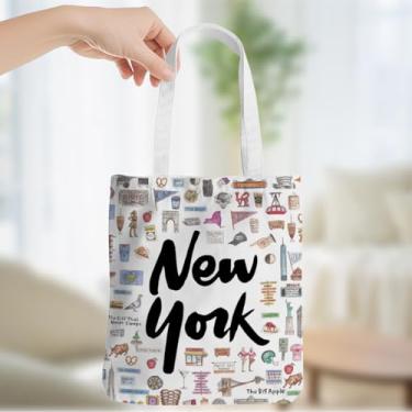 Imagem de Chicago Nashville Italy Paris New York Las Canvas Sacola de Lembrança de Viagem para Mulheres Bolsas de Mercearia, New York Trip 00358, Large, Tendência