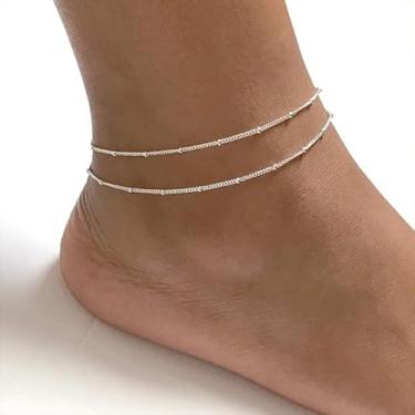 Imagem de Tornozeleiras femininas douradas banhadas a ouro, tornozeleiras prateadas, tornozeleiras em camadas, à prova d'água, joia de pérola, presente, One Size, Liga de aço, Sem Pedra Preciosa