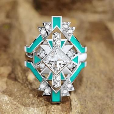 Imagem de Anéis de noivado de zircônia cúbica banhados a prata, alianças de compromisso, festas noturnas, presentes de dia dos namorados, alianças de eternidade para mulheres, 7, Cobre, Sem pedra preciosa