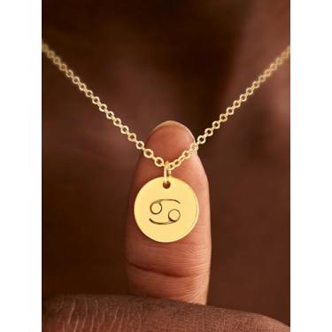 Imagem de Colar de ouro, moeda, disco, zodíaco, 12, constelação, estrela, gravado, horóscopo, signo de astrologia, pingente de astrologia, corrente banhada a ouro 14K, joia simples personalizada, Medium, Latão