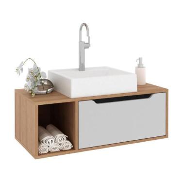 Imagem de Gabinete Banheiro 80cm 1 Porta Nicho Multimóveis Cr10122 Amêndoa-branc