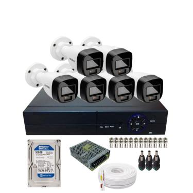 Imagem de Kit Completo 6 Câmeras  Intelbras 1120b Full Color DVR 8CH Com HD 500gb Instalado