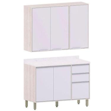 Imagem de Kit Armário Aéreo E Balcão De Cozinha 120 Cm 3 Portas Atenas Cinza Cri