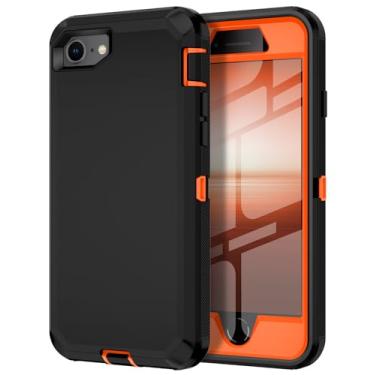 Imagem de I-HONVA Capa para iPhone SE 2022/2020/3rd/2rd, capa protetora de tela integrada à prova de choque à prova de poeira/queda, 3 em 1, capa resistente e robusta para Apple iPhone SE 2022/2020, preta