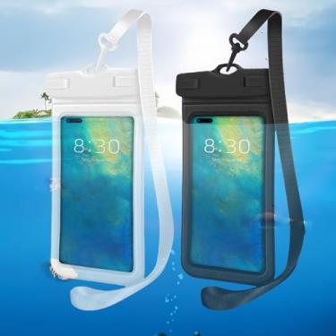 Imagem de Pacote com 2 bolsas extra grandes à prova d'água, bolsa impermeável flutuante, bolsa subaquática para iPhone 15 14 13 12 11 Pro Max, Galaxy S23 S22 S21 S20 Ultra, Pixel, branco + preto