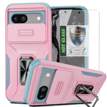 Imagem de Capa para Pixel 8A, com capa de lente de câmera deslizante, protetor de tela HD, suporte de anel giratório de 360°, capa protetora à prova de choque de grau militar AYMECL para Google Pixel 8A, rosa +