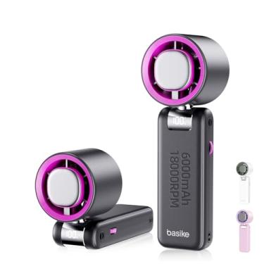 Imagem de Basike Ventilador de Mão Portátil Recarregavel com Display Digital, Função Resfriamento, 100 Níveis, 12W Bateria 6000mAh, Anjo Ajustável 180°, para Casa, Viagens e Escritório Durante o Verão (Preto)