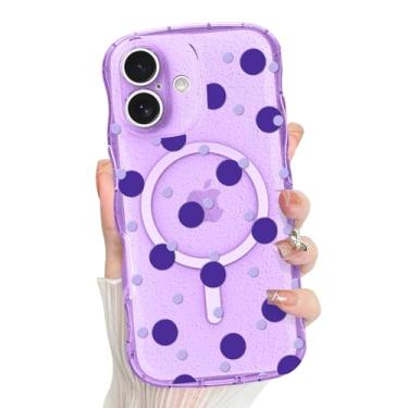 Imagem de Jefonha Capa magnética para iPhone 16 transparente e fofa de bolinhas para mulheres e meninas, compatível com Magsafe, capa à prova de choque com moldura ondulada encaracolada antiderrapante para 16