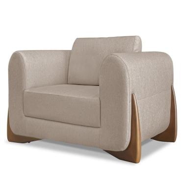 Imagem de Poltrona Para Sala Base De Madeira Izzy S06 Linho Areia - Mpozenato