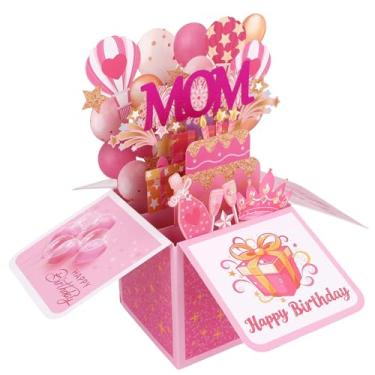 Imagem de Cartão Aniversário Pop-Up para Mãe, Balões 3D Coloridos e Bolos Cartão de Feliz Aniversário Pop-Up com Envelope Adequado para Mãe Avó e Mulheres
