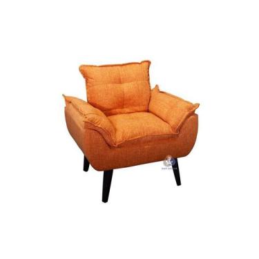 Imagem de Poltrona/Cadeira Decorativa Gamour Laranja Linho Com Pés Quadrado - SM