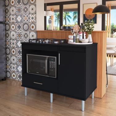 Imagem de Kit Bancada Ilha Para Cozinha + Balcão Para Cooktop 1,05m 5 Bocas Turim Preto Preto