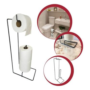 Imagem de 2X Suporte Para Papel Higiênico De Chão 3 Rolos Preto Premiu
