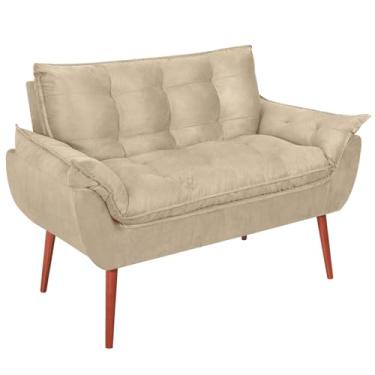 Imagem de Namoradeira Opala 2 Lugares Retrô Suede Luxo - Sofá Compacto Pés Palito Madeira Maciça - Ideal Sala Estar/Recepção/Consultório (VIT DECOR) (Bege)