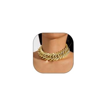 Imagem de LittleFathand Colar de corrente de ouro grosso para mulheres, colar de gargantilha grande e grosso, corrente cubana de ouro, colares punk hip-hop, bijuterias, presente de fantasia, Zinco, Sem Pedra
