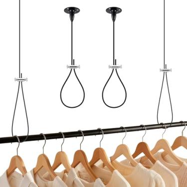 Imagem de Otoolling 2 peças de suporte de teto para varão de armário ajustável de aço inoxidável de 152 cm, suporte de varão de cortina resistente para montagem de trilho de roupas curvas em forma de L e retas